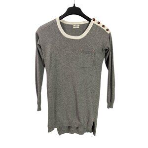 Madewell Wallace XS Tunic Sweater Button Shoulder Detail Pocket Grey White